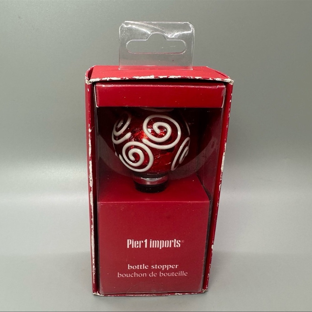 Pier 1 Imports Bottle Stopper Red Ball With White Swirls New in Box